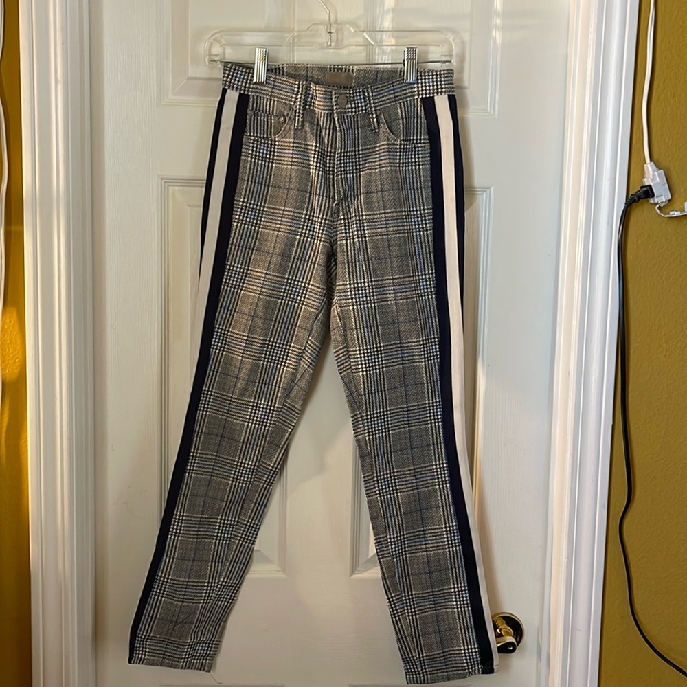 MOTHER navy blue plaid, side striped, dress pants, size 24.
